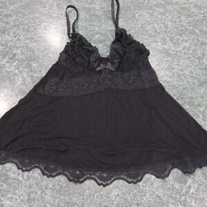 Y2k Baby Doll Top Size S Avid Love Black Lace Stretch Ruffles Sexy Tank Cami